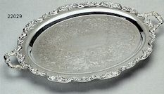 silver-plated oval waiter tray with handles